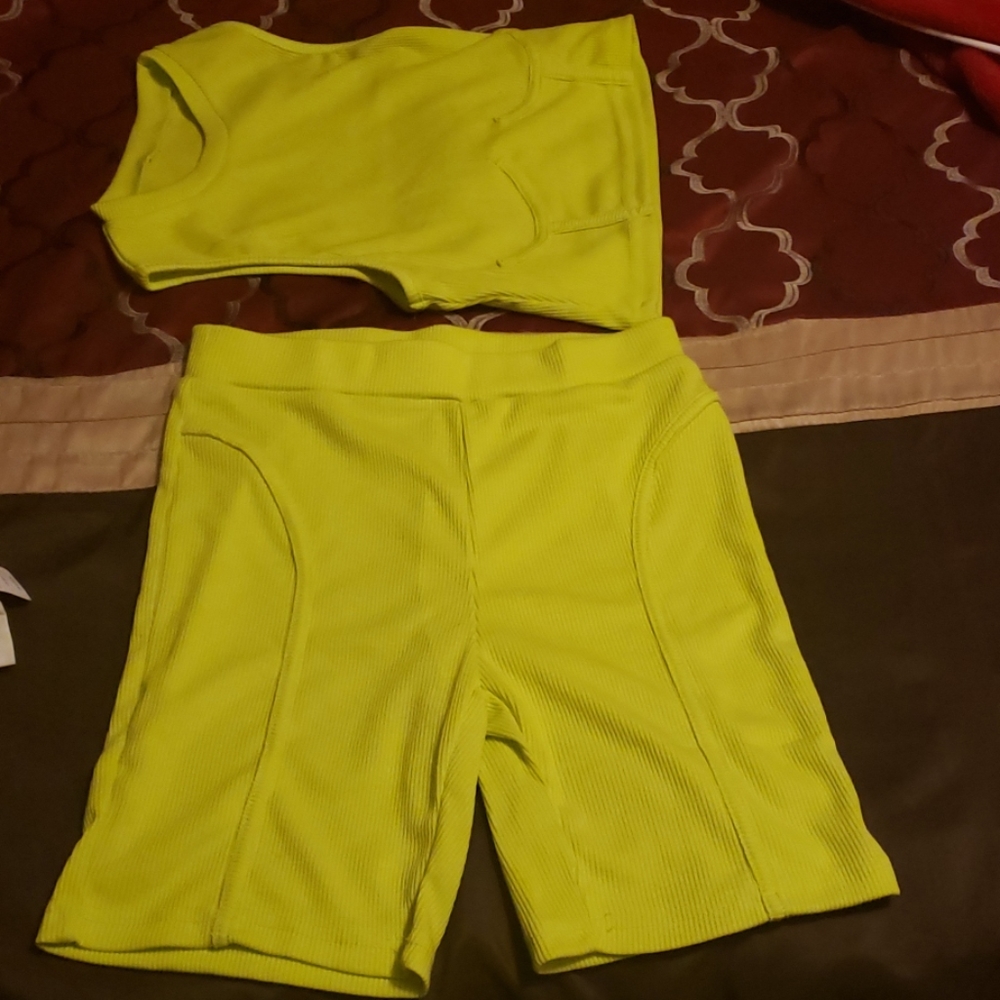 2 piece lime green short set